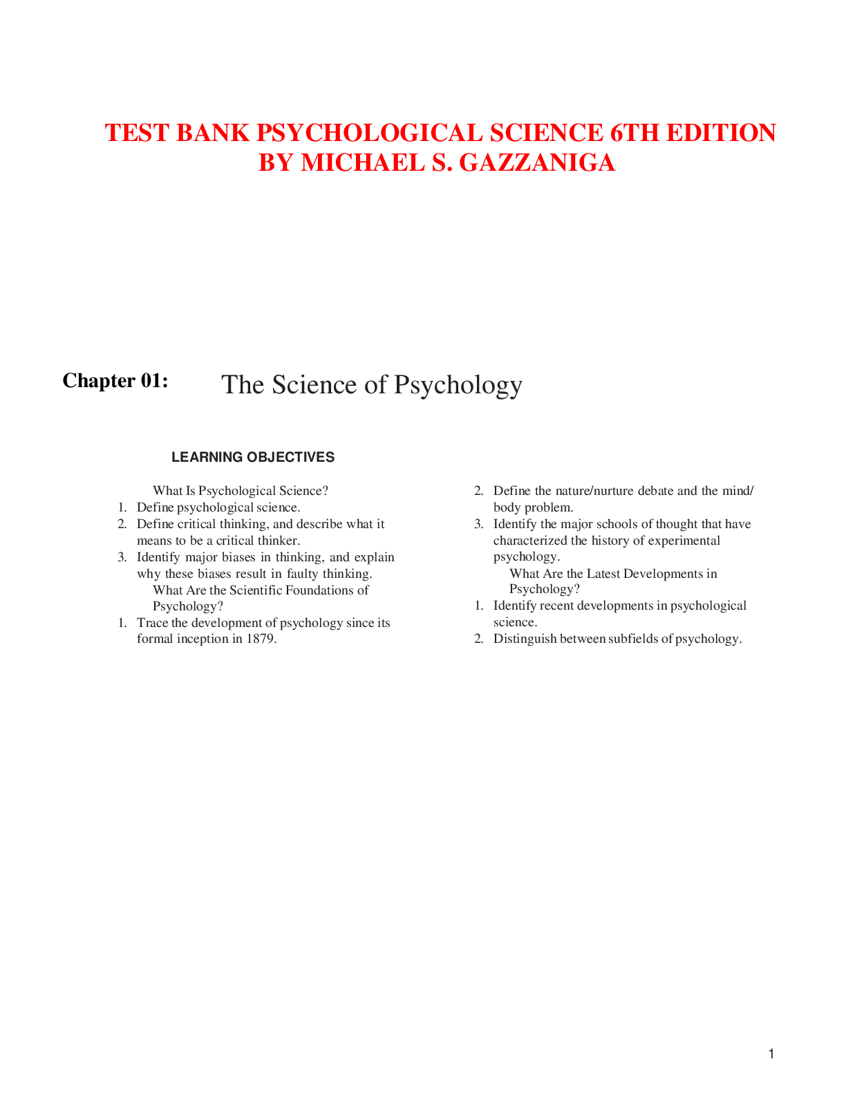 Preview of TEST BANK PSYCHOLOGICAL SCIENCE 6TH EDITION BY MICHAEL S. GAZZANIGA